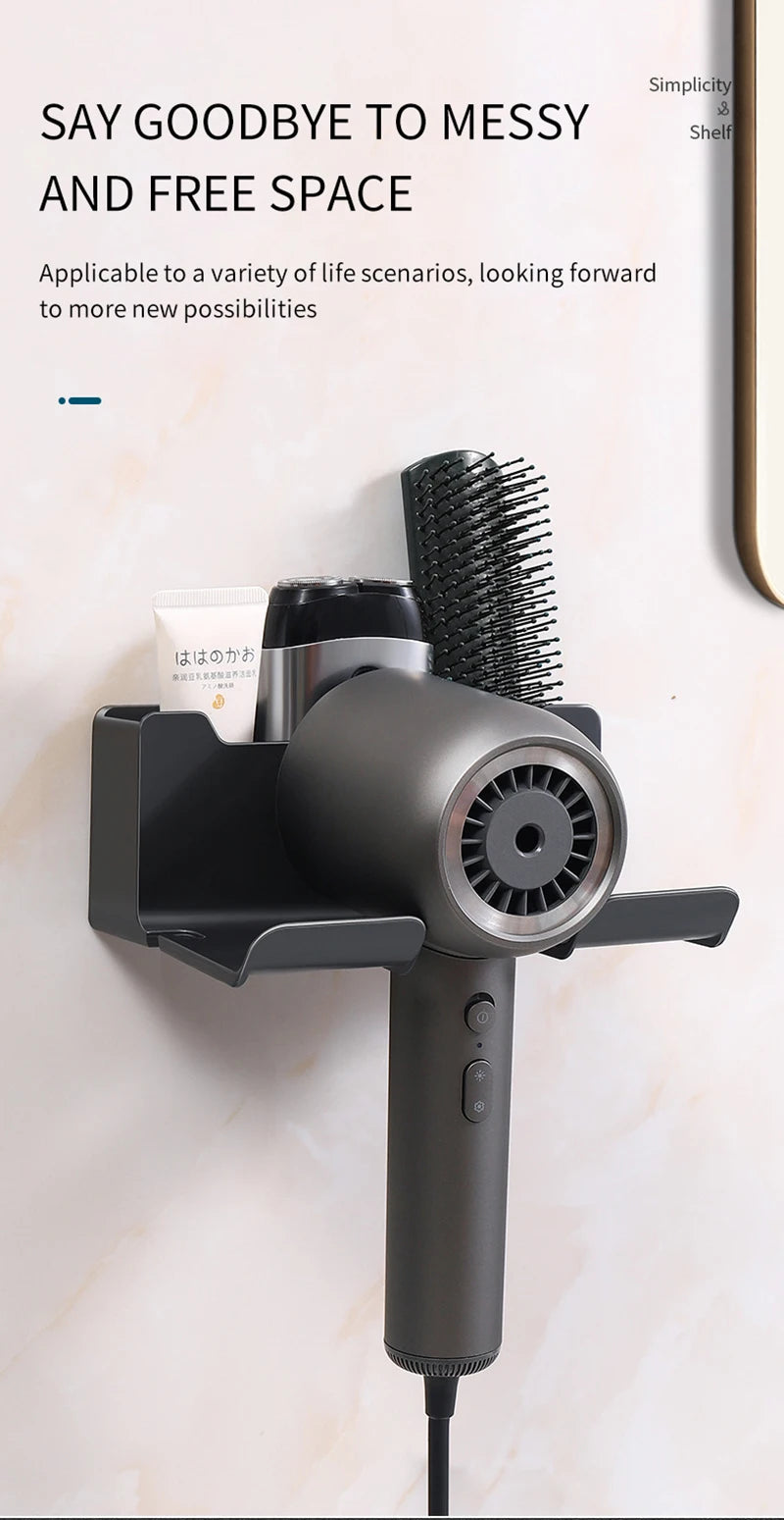 Support Sèche-Cheveux Mural — Rangement Salle de Bain Sans Perçage