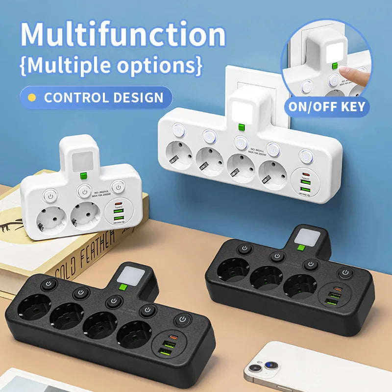 Multiprise Murale Compacte 4 Prises + USB/USB-C