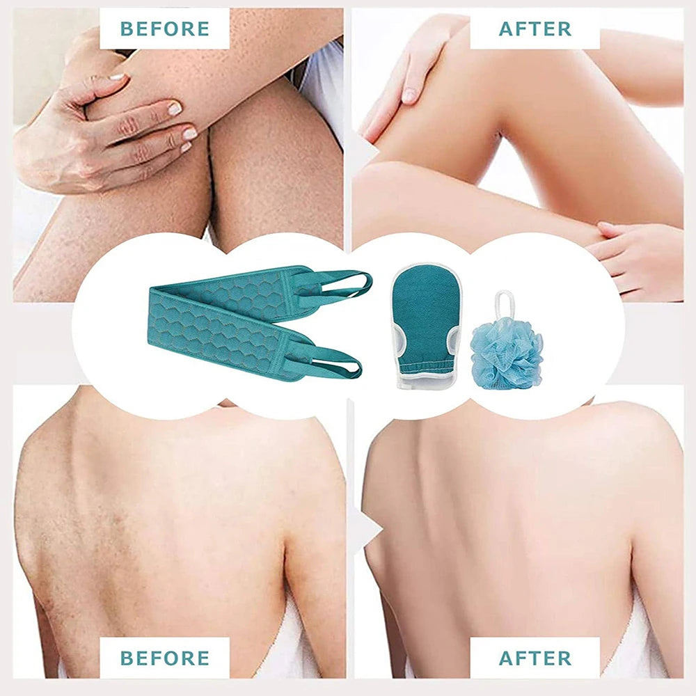 Kit exfoliant douche 3 en 1 — Sangle dos, gant & éponge loofah