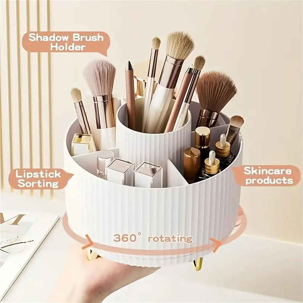 Organisateur maquillage rotatif 360° — 5 compartiments, comptoir salle de bain
