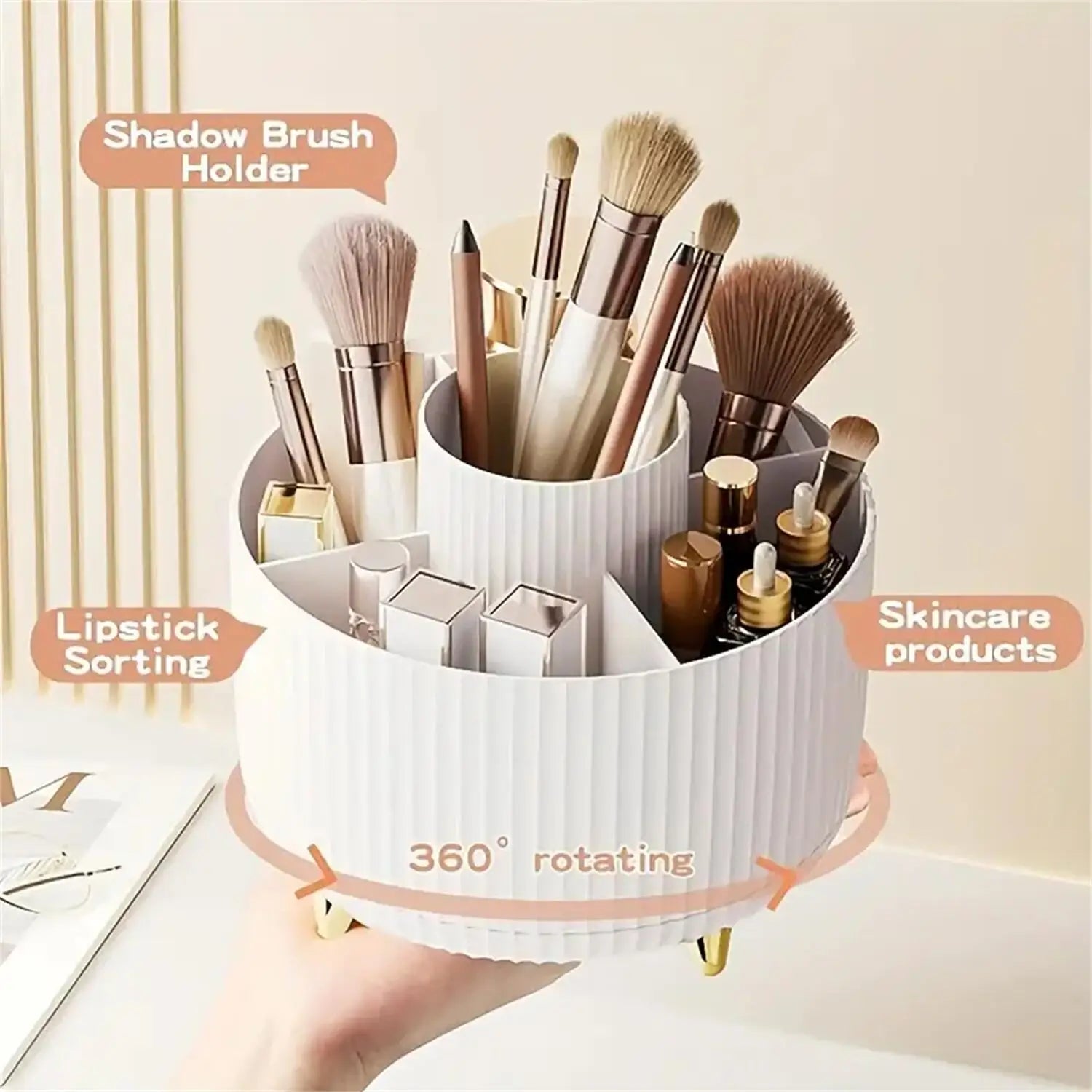 Organisateur maquillage rotatif 360° — 5 compartiments, comptoir salle de bain