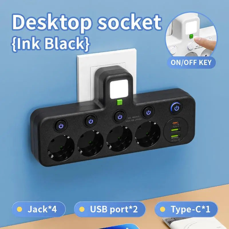 Multiprise Murale Compacte 4 Prises + USB/USB-C