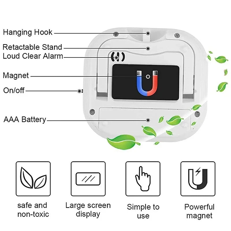 Minuteur cuisine LCD magnétique — Alarme sonore & grand écran